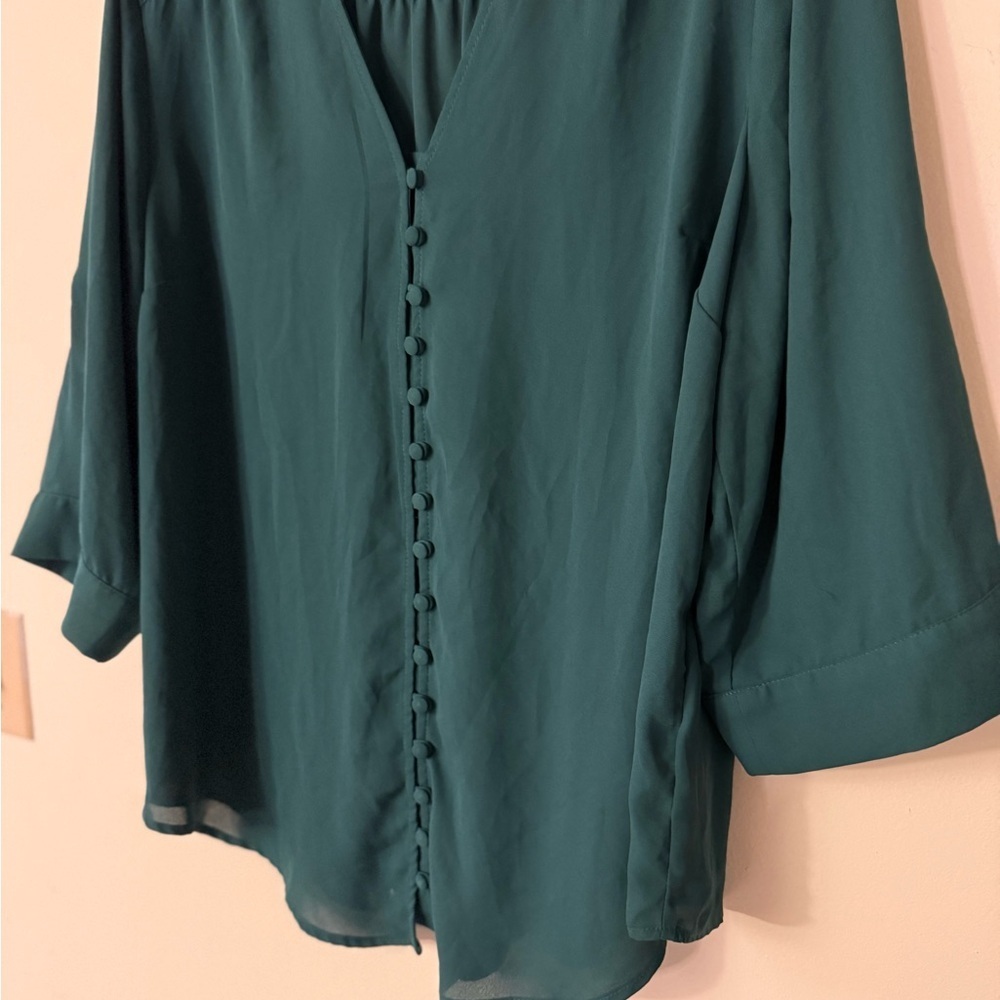 Torrid Deep Teal Green V-Neck Blouse, size 2 (2X), - Picture 4 of 6
